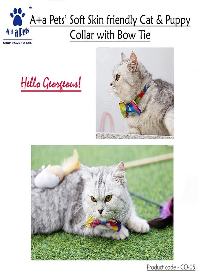 A+a Pets' Soft Handmade Cotton Bow Design Everyday Adjustable Cat Collar with Easy Open Safety Buckle for Cats, Kitten, Puppy and Small Animals (Multi) - Image 5